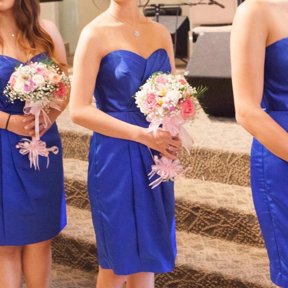 David’s Bridal Royal Blue Strapless Satin Dress